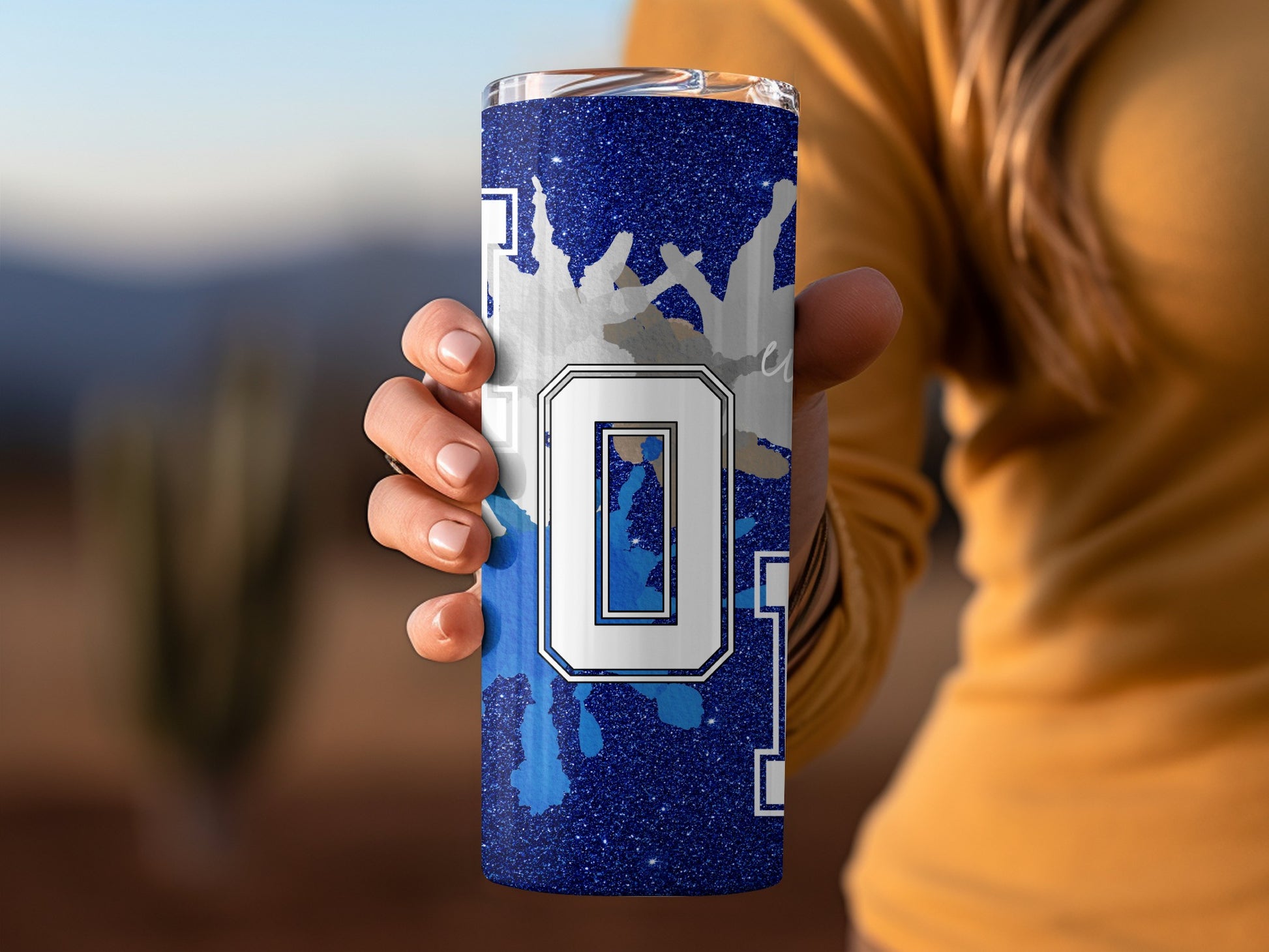 Blue Glitter and Paint Splash Number 01 Tumbler
