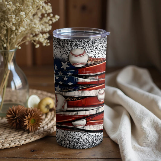 American Flag and Baseball Themed Tumbler Product