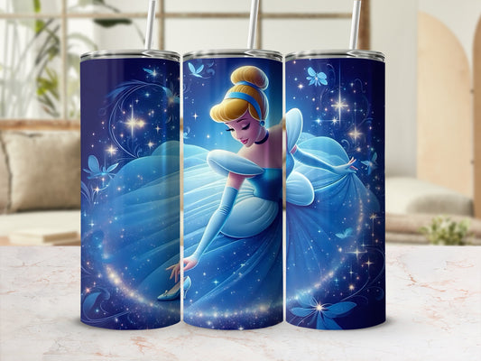 Princess Cinderella Fairy Glitter Tumbler with Straw