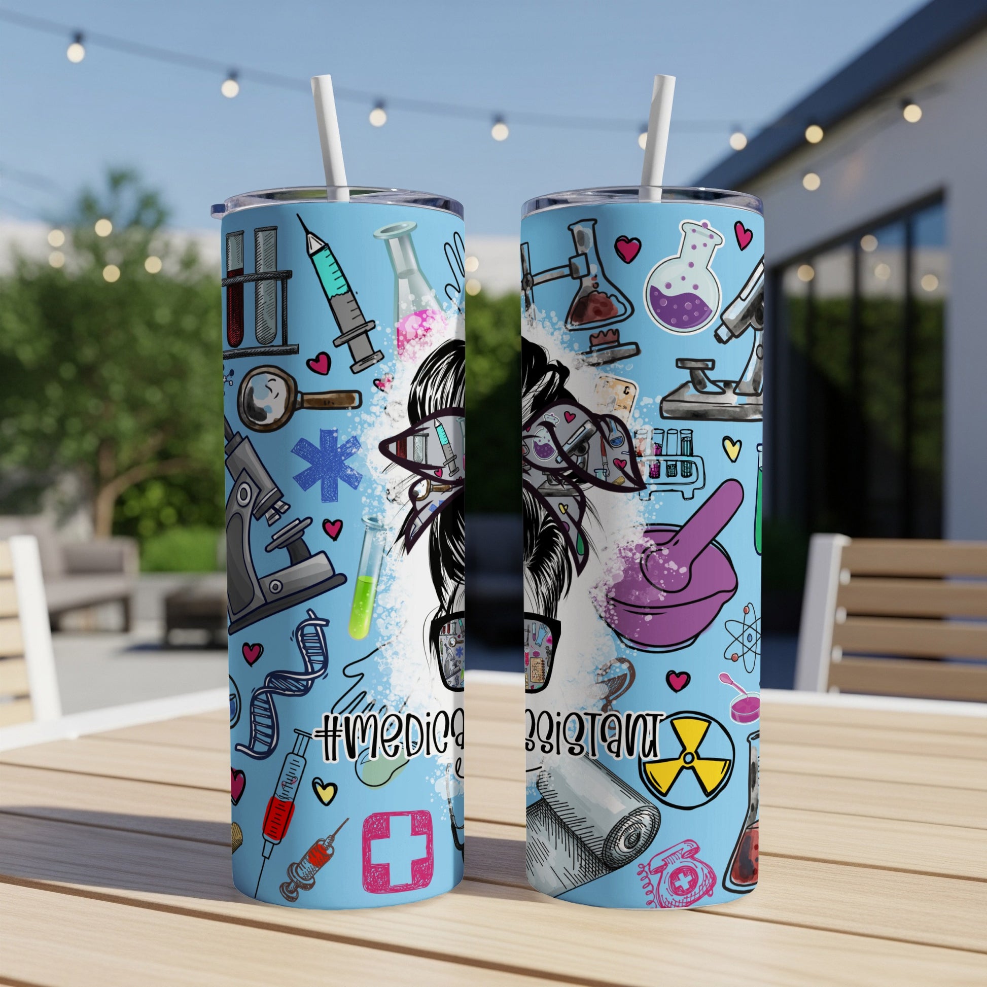 Tumbler with medical icons and "Medical Assistant" text.