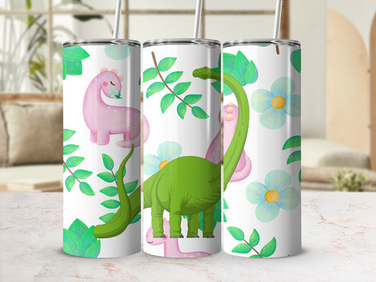 Cute Dinosaur and Floral Printed Tumbler Cup Product