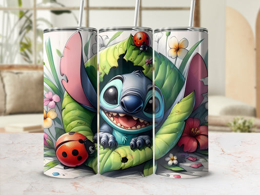 Cute Character and Ladybug Floral Design Tumbler