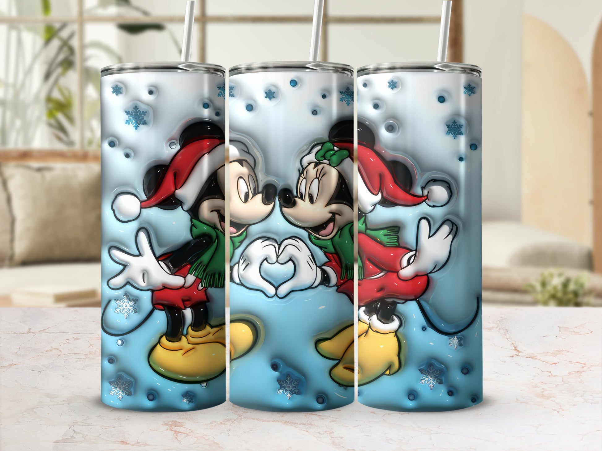 Festive Mickey and Minnie Mouse Holiday Tumbler Design