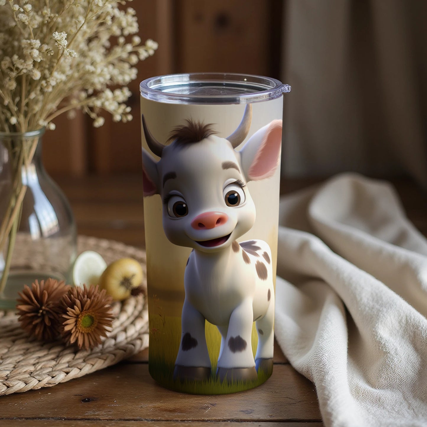 Adorable Cartoon Cow Design Stainless Steel Tumbler