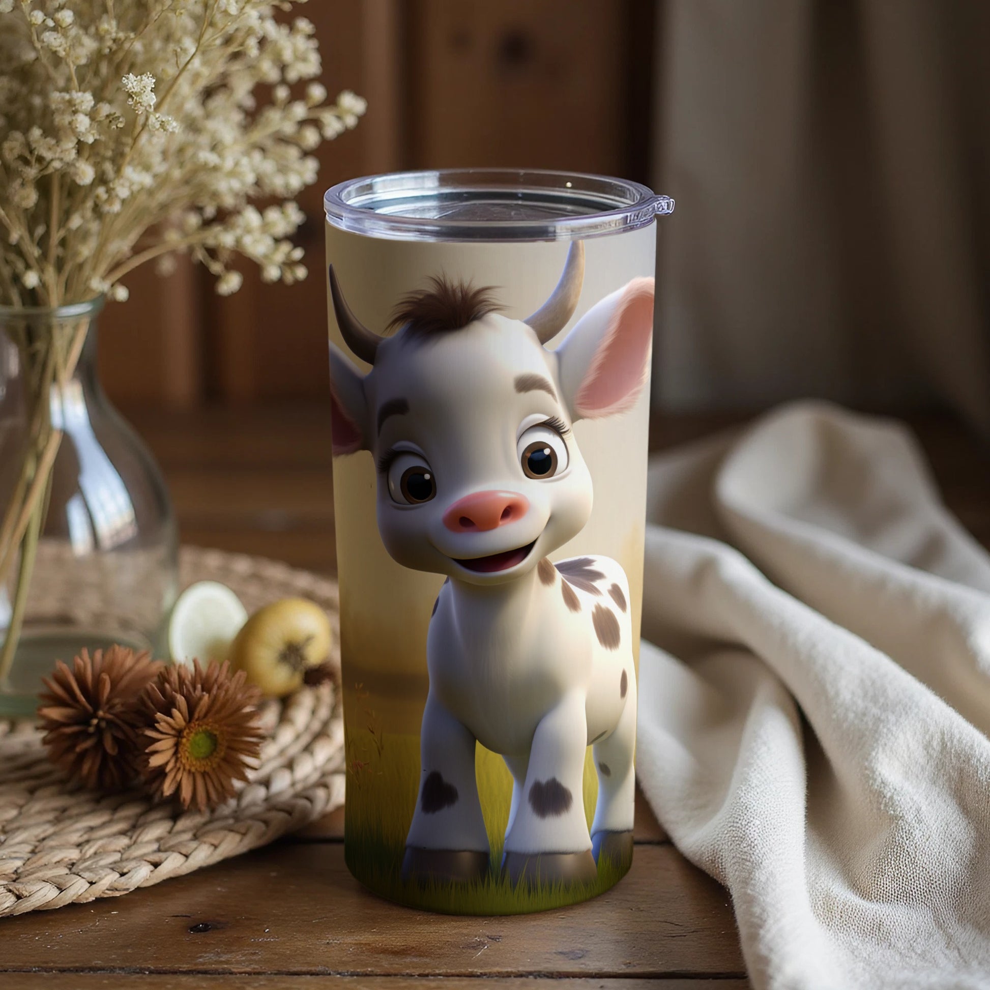 Adorable Cartoon Cow Design Stainless Steel Tumbler