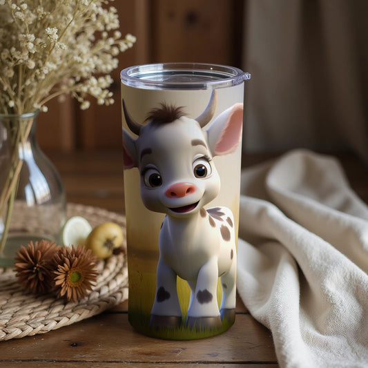 Adorable Cartoon Cow Design Stainless Steel Tumbler
