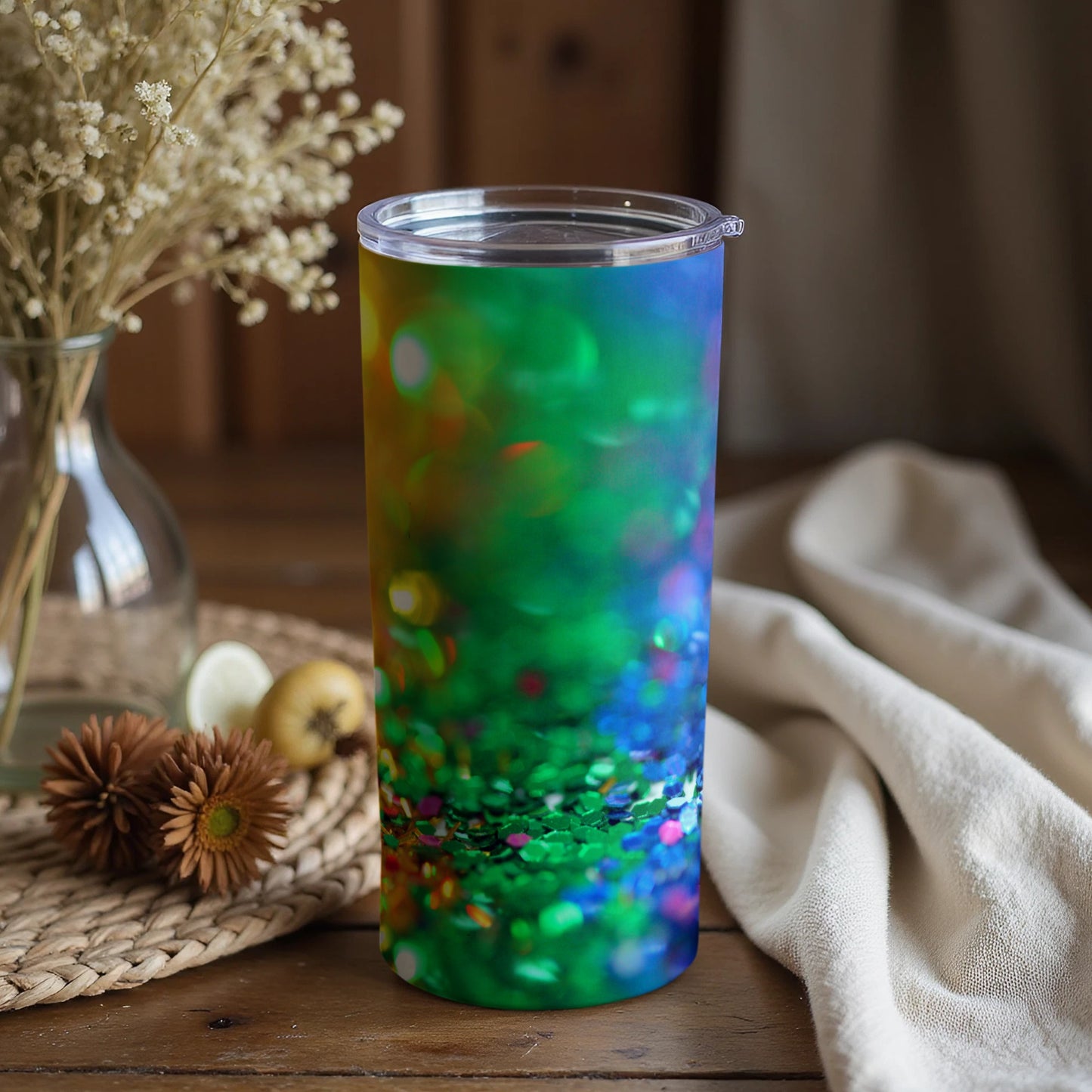 Vibrant Glittery Abstract Design Insulated Tumbler