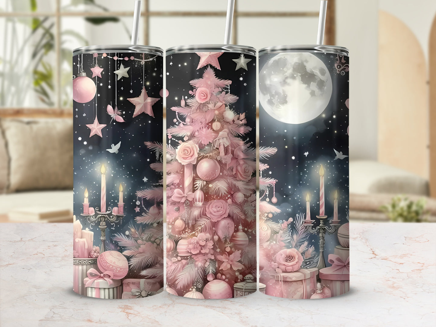 Magical Pink Christmas Moonlit Holiday Tumbler