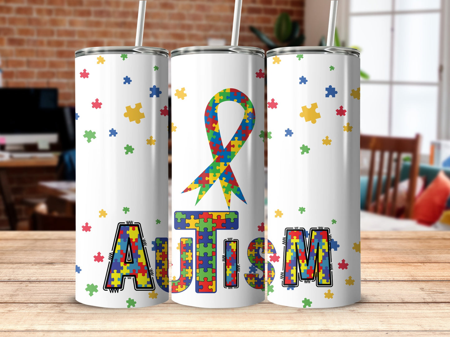 Autism Awareness Puzzle Pattern Tumbler Cup