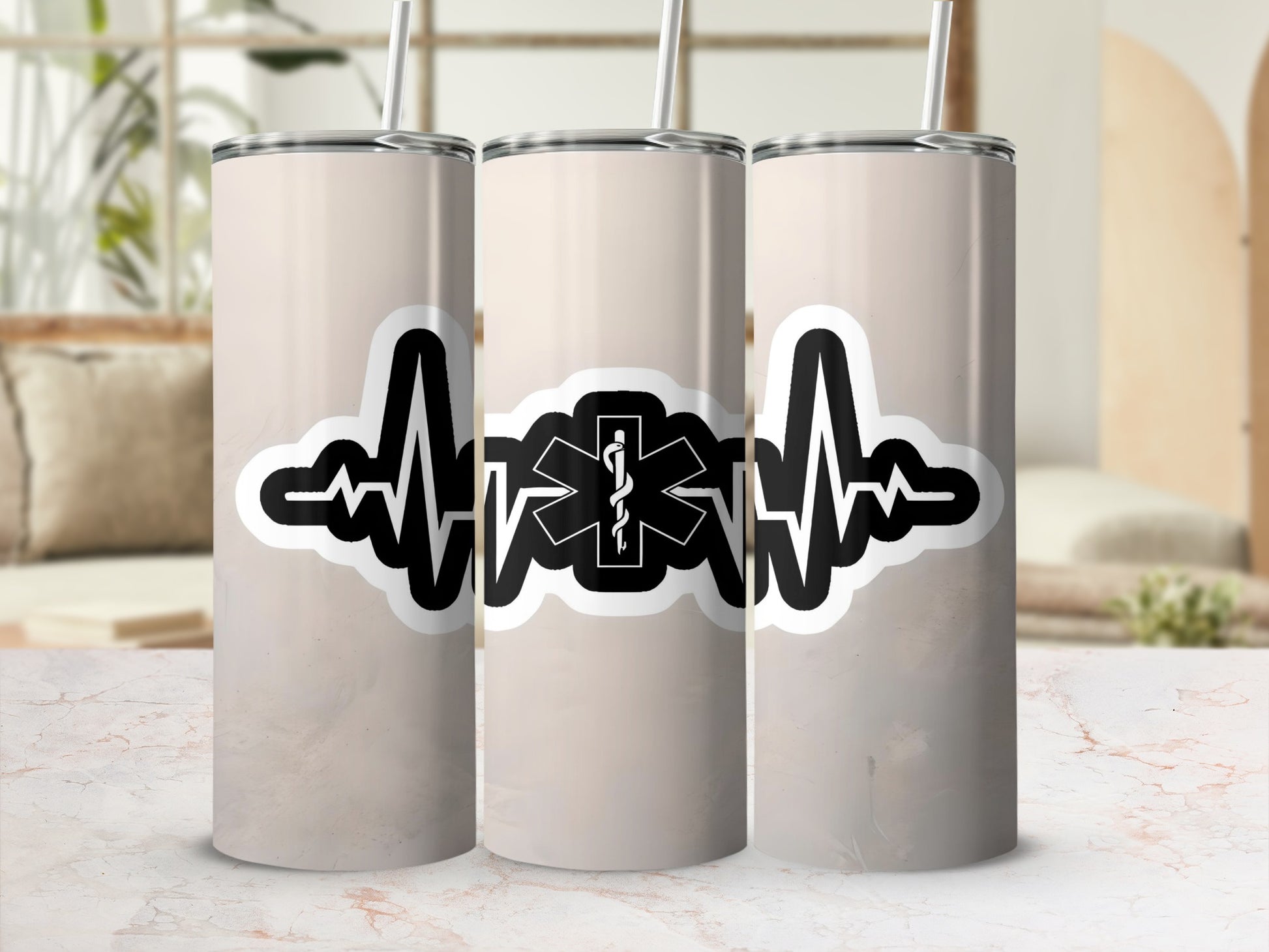 Medical Symbol and Heartbeat Design Tumbler