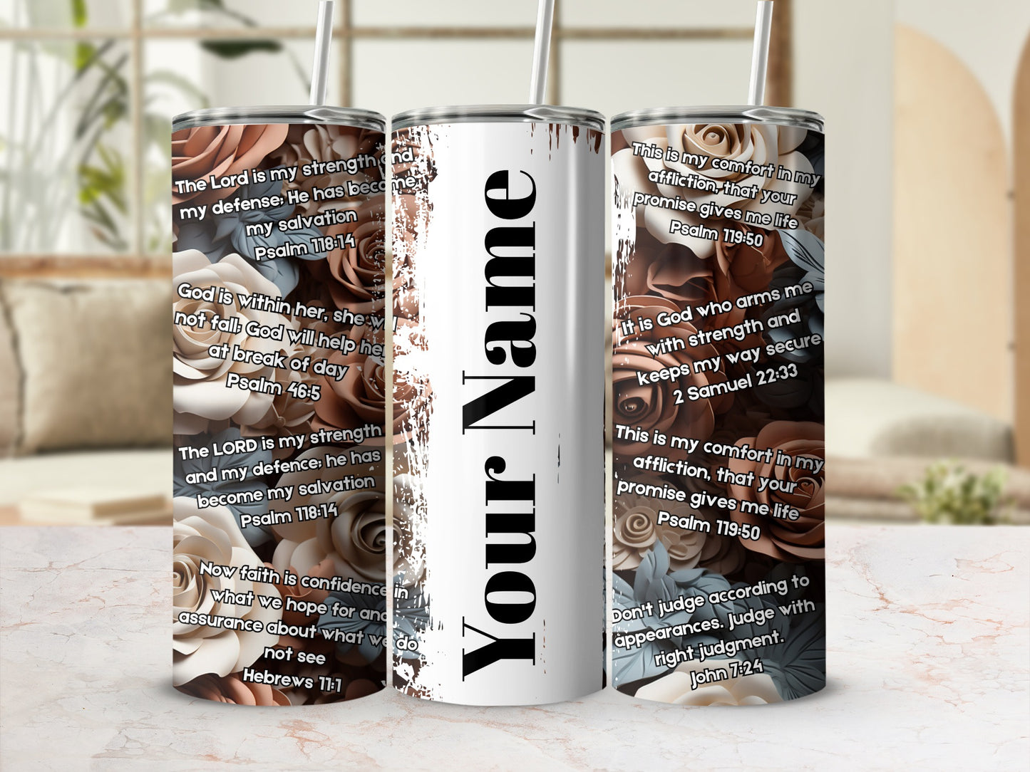Personalized Floral Bible Verses Stainless Steel Tumblers