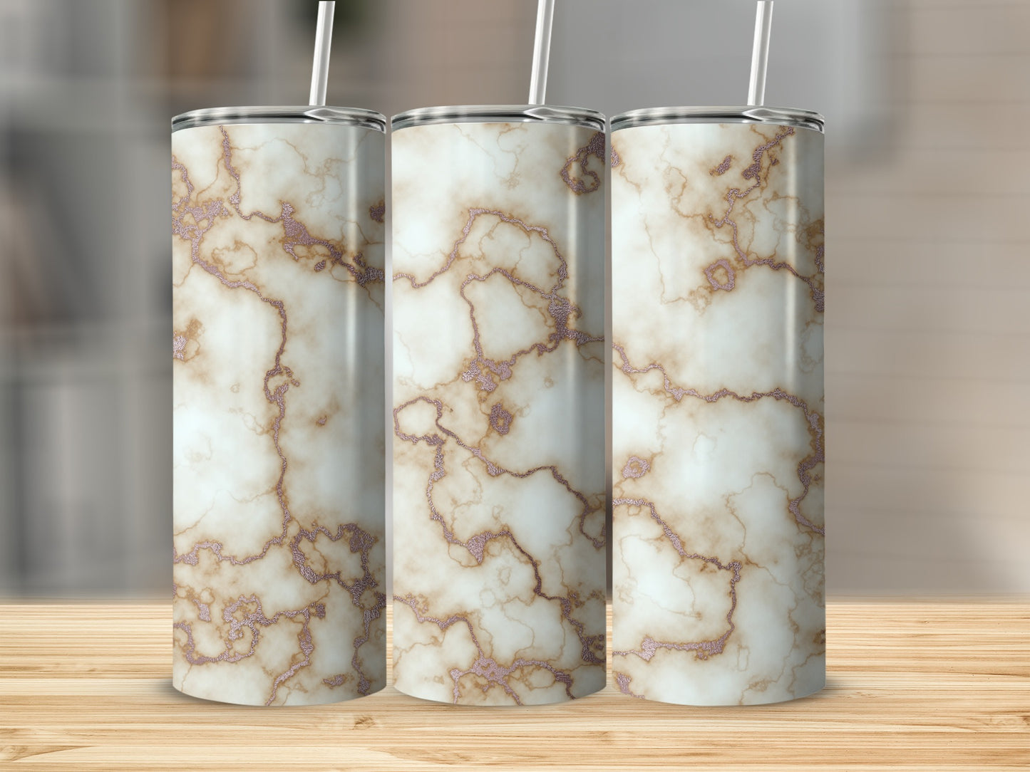 Elegant Ivory White and Gold Swirls Patterned Tumblers