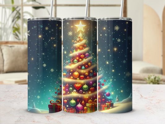 Festive Christmas Tree Tumblers with Snowflakes Design