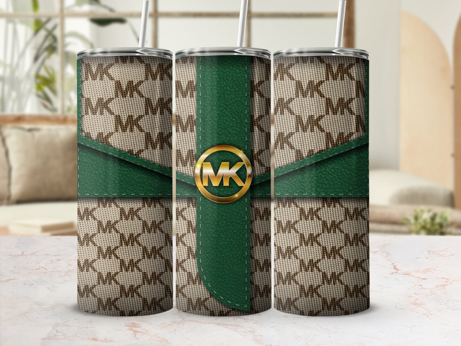 Stylish MK Patterned Green Accent Tumbler product