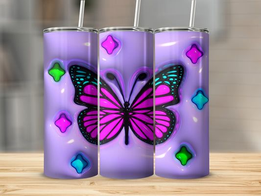 Vibrant Pink Butterfly Glossy Purple Geometric Tumbler