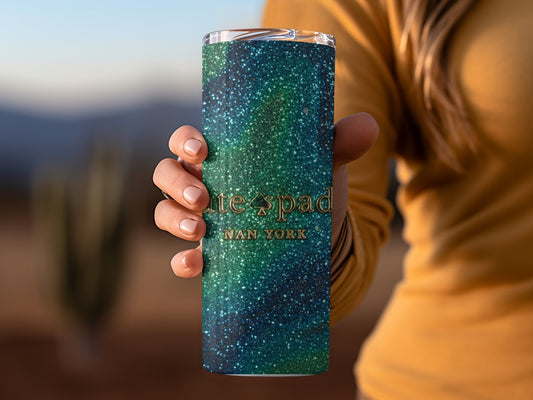 Kate Spade Inspired  New York Green and Blue Glitter Design Tumblers