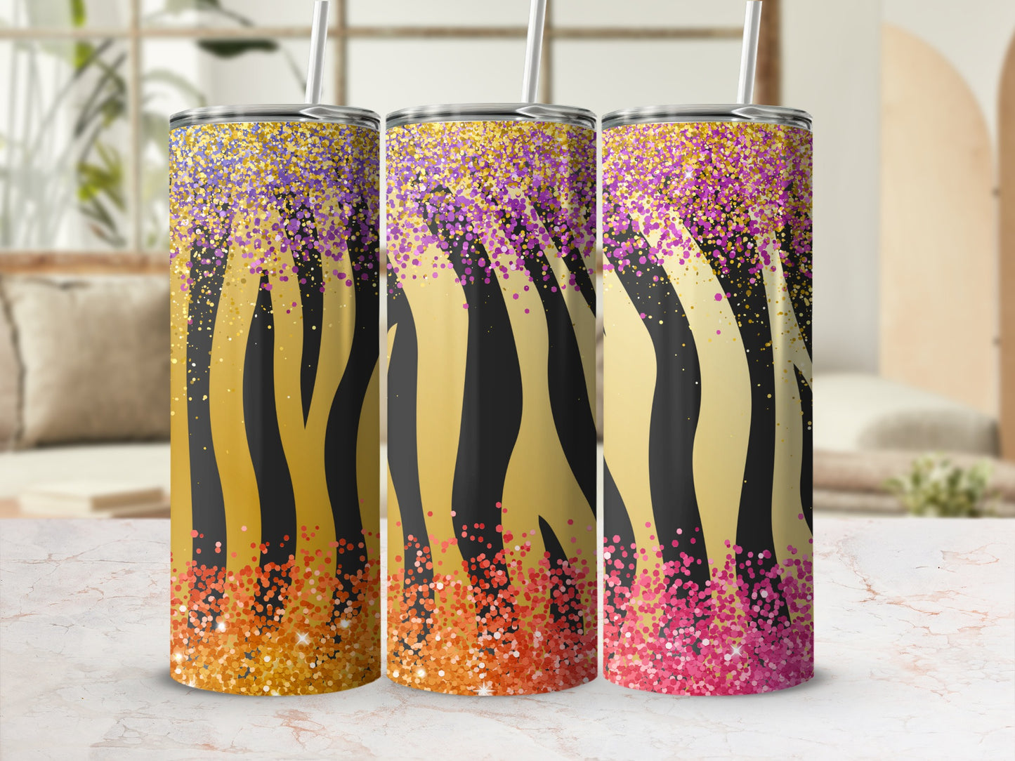 Glitter Zebra Stripes Tumbler for Stylish Beverage Enjoyment