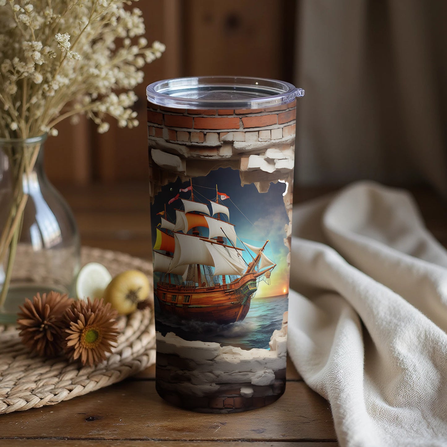 Vintage Sailing Ship Ocean Scene Tumbler