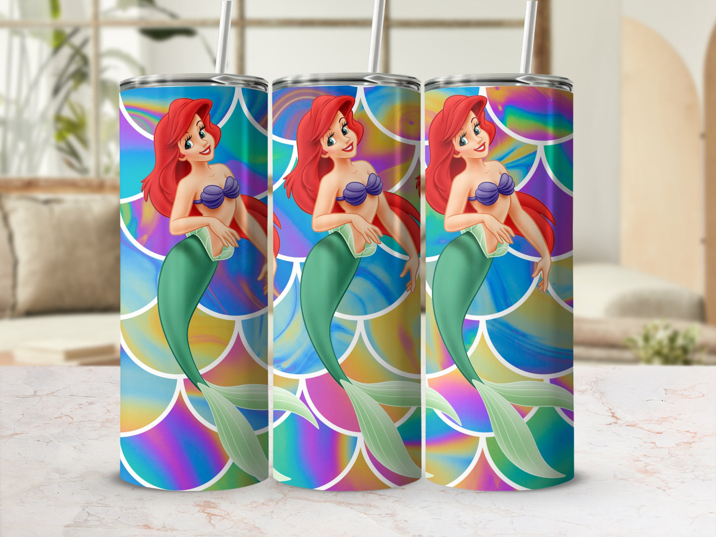 Colorful Mermaid Design Insulated Tumbler Cup