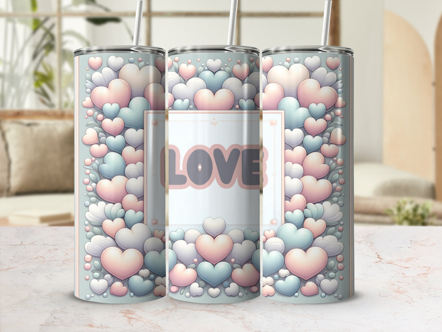 Pastel Pink Blue Hearts Pattern Tumbler Love Design product type