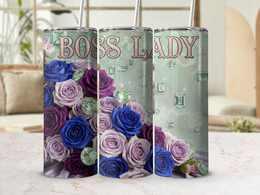 Boss Lady Floral Themed Tumbler with Vibrant Roses