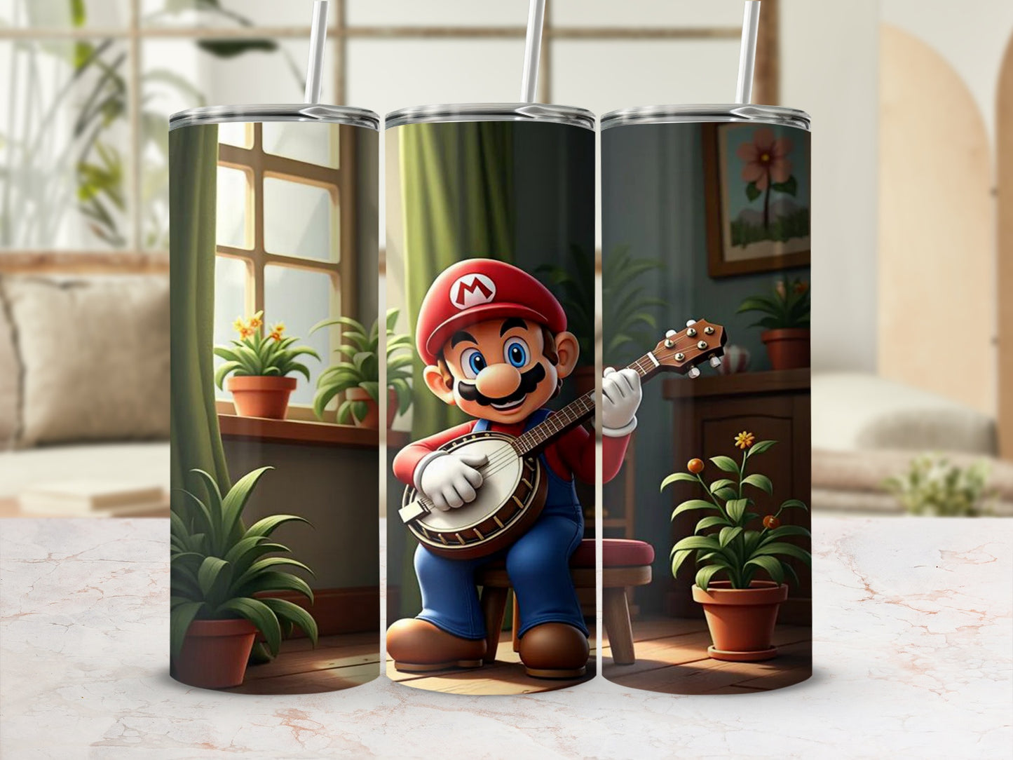 Cartoon Character Playing Banjo Design Tumbler Cup