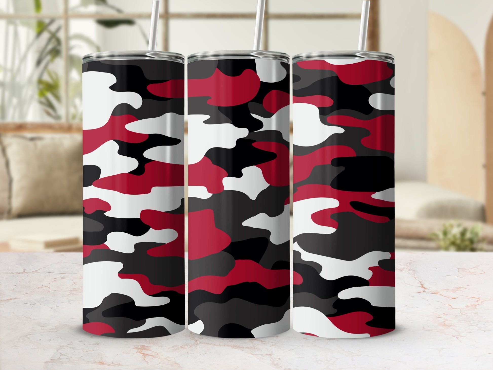 Red Black and White Camo Pattern Insulated Tumbler