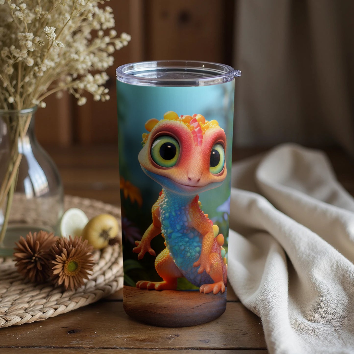 Adorable Colorful Cartoon Lizard Themed Drinkware Product