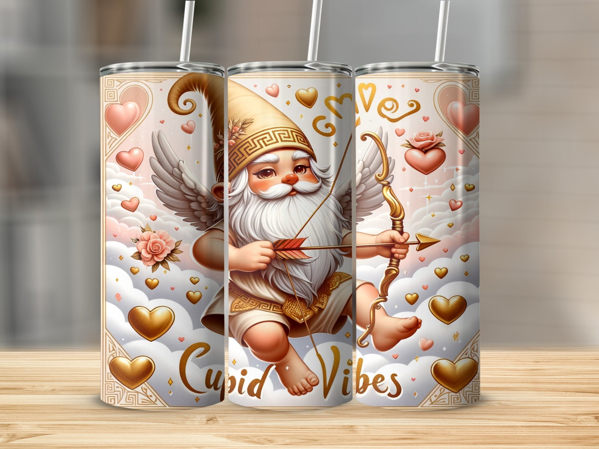 Cupid Vibes Gnome with Hearts and Arrows Tumbler