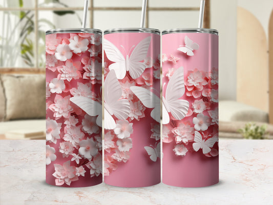 Pink Flower White Butterfly Design Pink Background product type