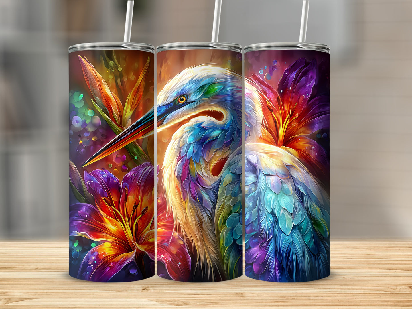 Colorful Tropical Bird and Flower Tumbler Product