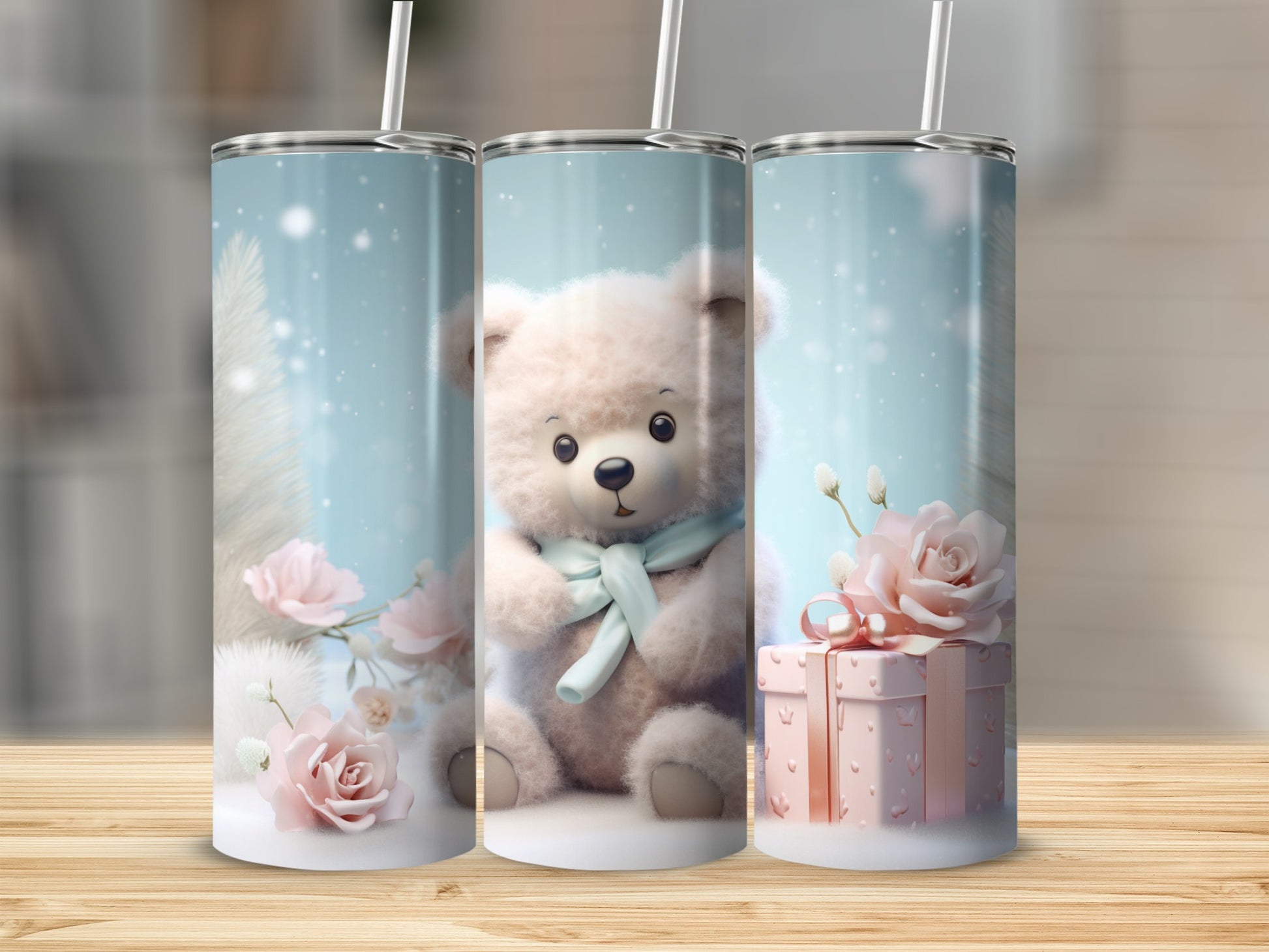 Cute Teddy Bear with Flowers and Gifts Tumbler