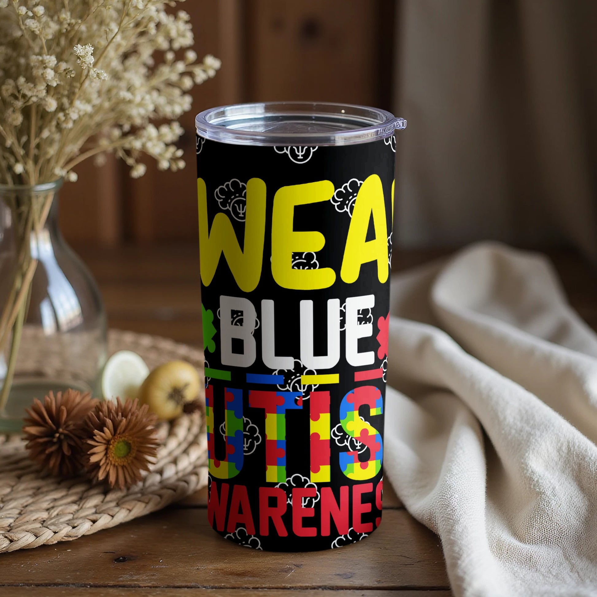 WEAR BLUE AUTISM AWARENESS Colorful Travel Mug