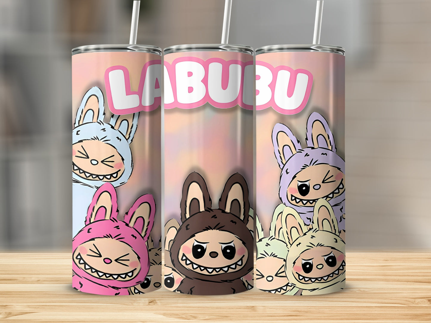 Cute Labubu Characters Design Tumbler with Straw