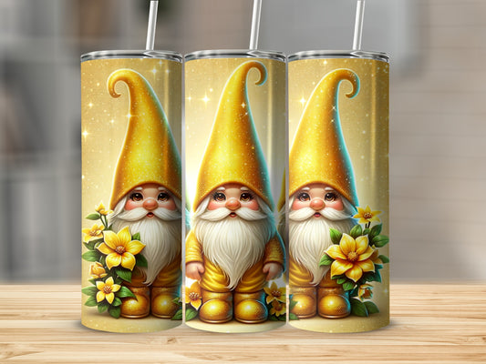 Cute Glittery Gnome with Yellow Flowers Tumbler Cup