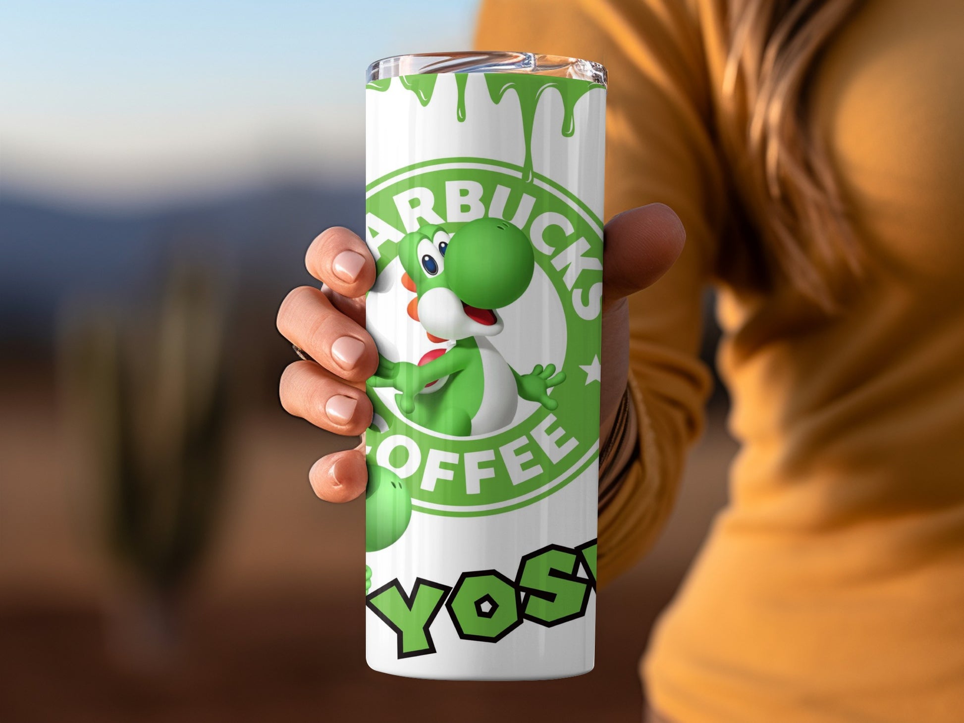 Yoshi Starbucks Coffee Parody Tumbler Design