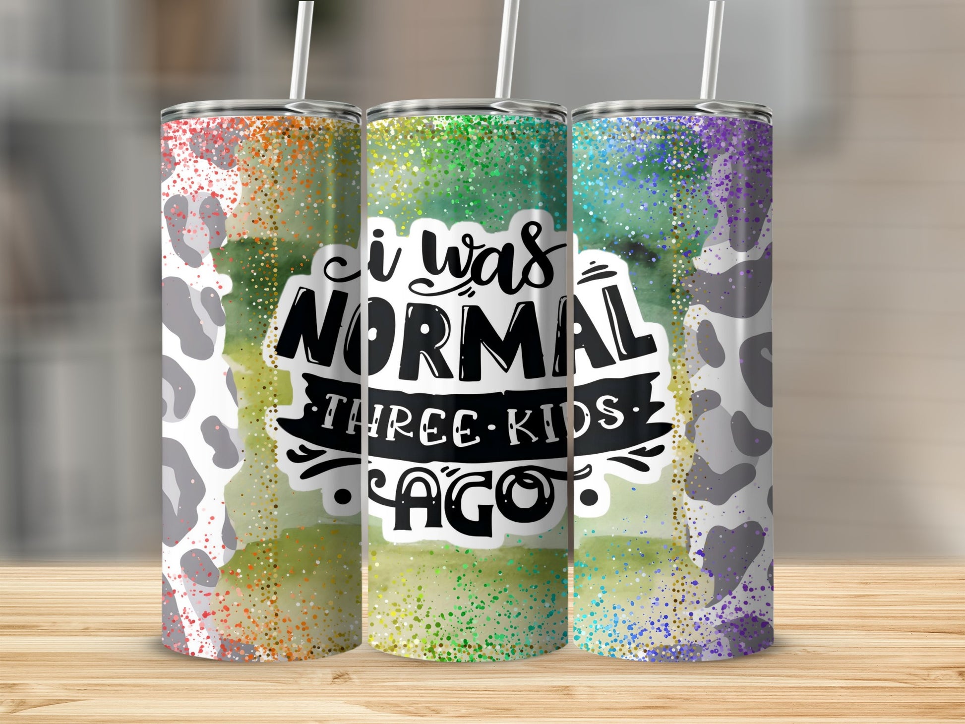 I Was Normal Three Kids Ago Glitter Tumbler