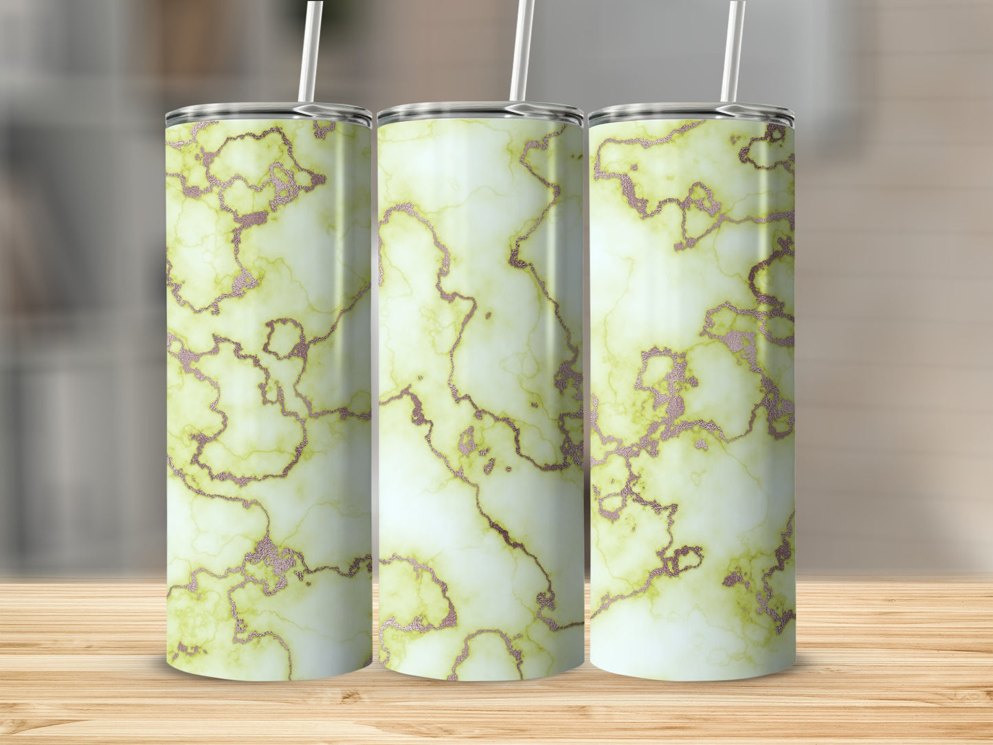 Pale Yellow Marble with Rose Gold Veins Pattern Tumblers