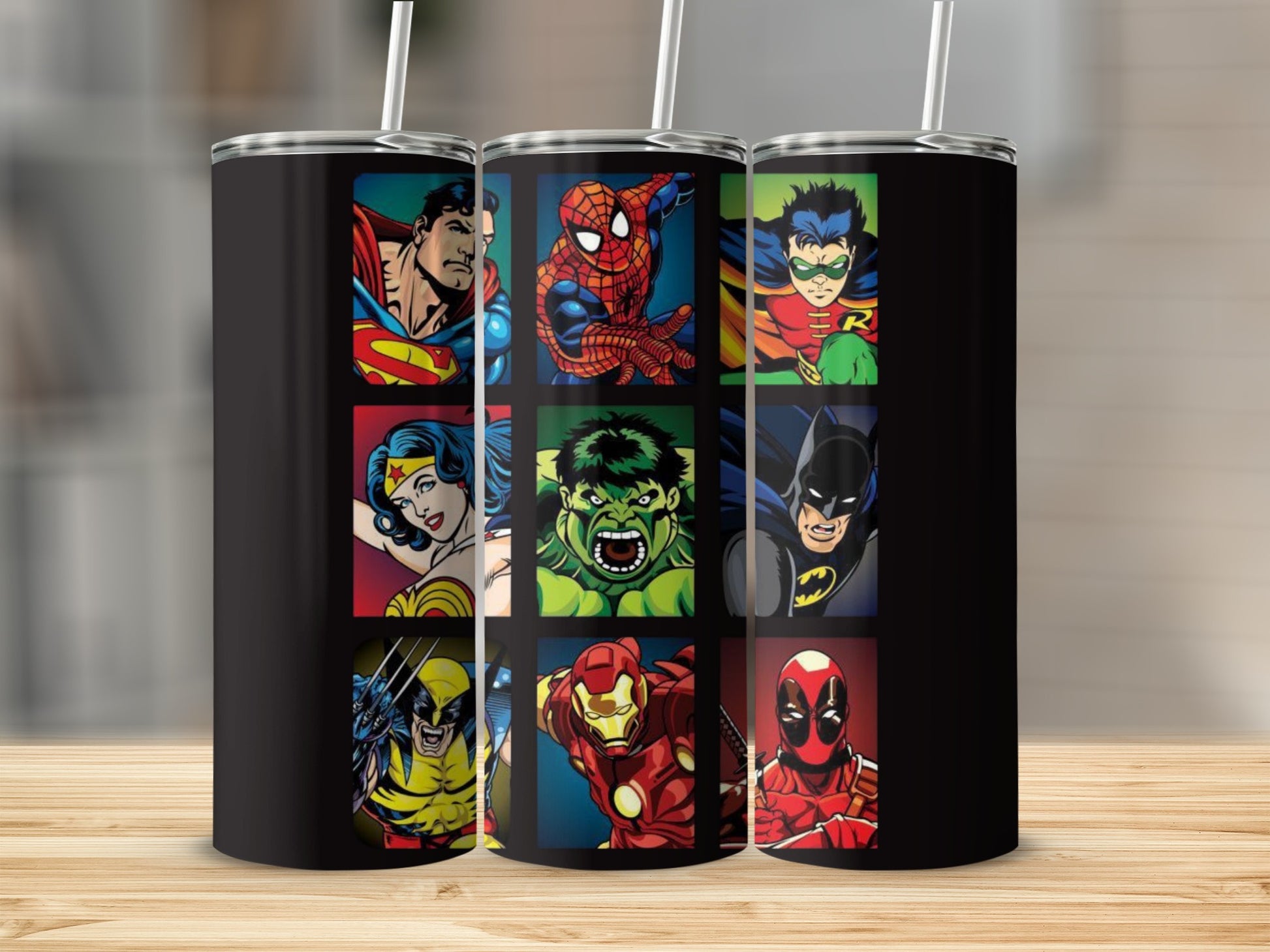 Superhero Inspired Design Tumbler With Straw Drinkware