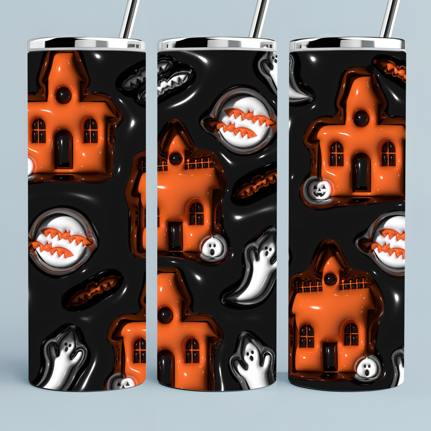3D Bubble effect Ghosts and a Castle Halloween