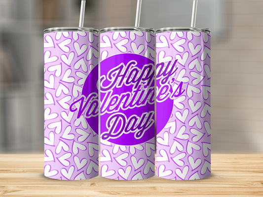 Happy Valentine's Day White Hearts Pattern Tumbler