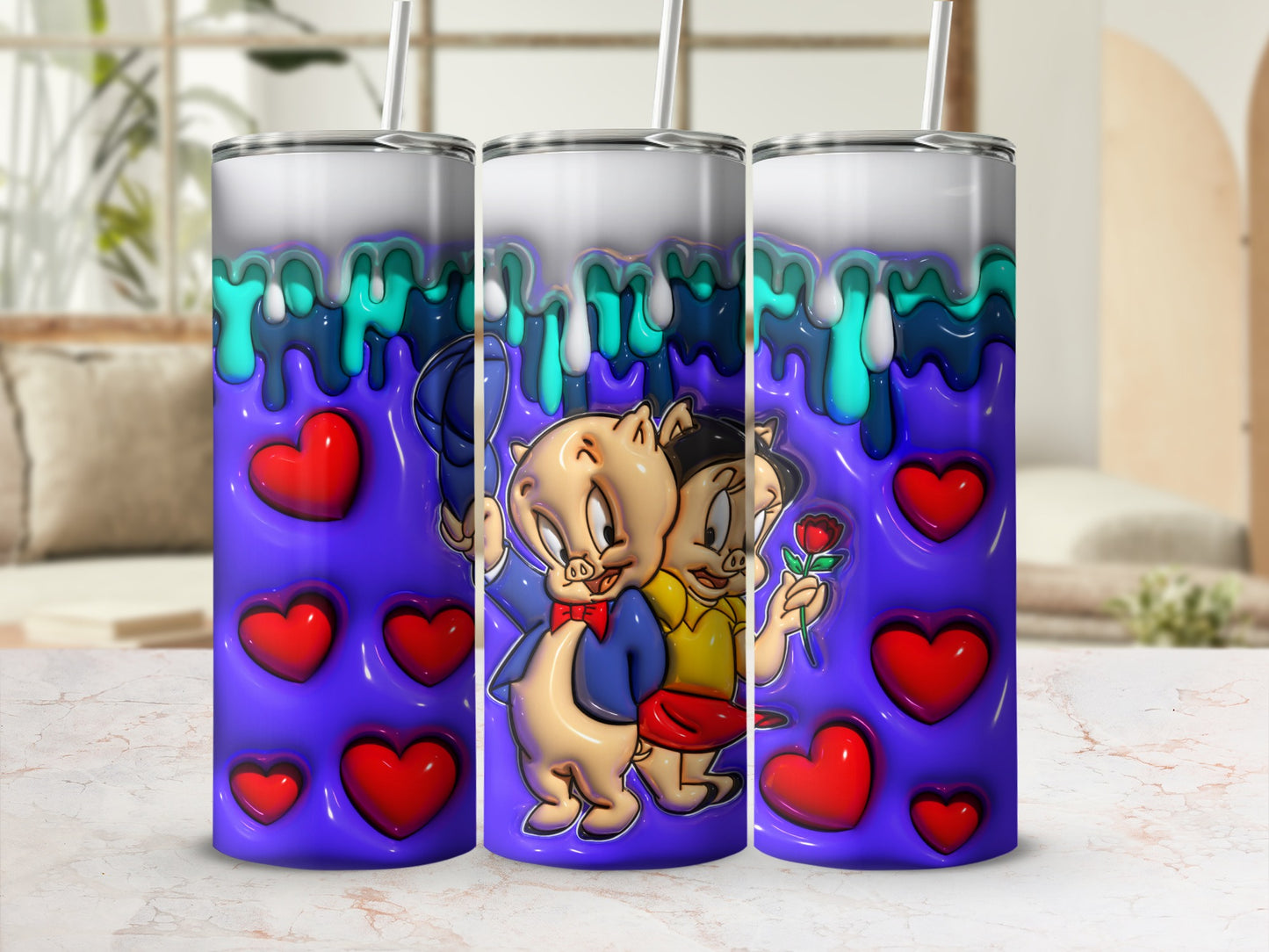 Cute Piggy Romantic Hearts Design Tumbler