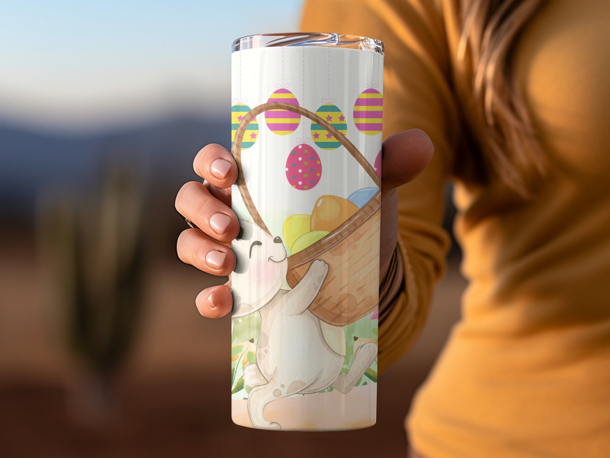 Adorable Easter Bunny and Eggs Themed Tumbler Design