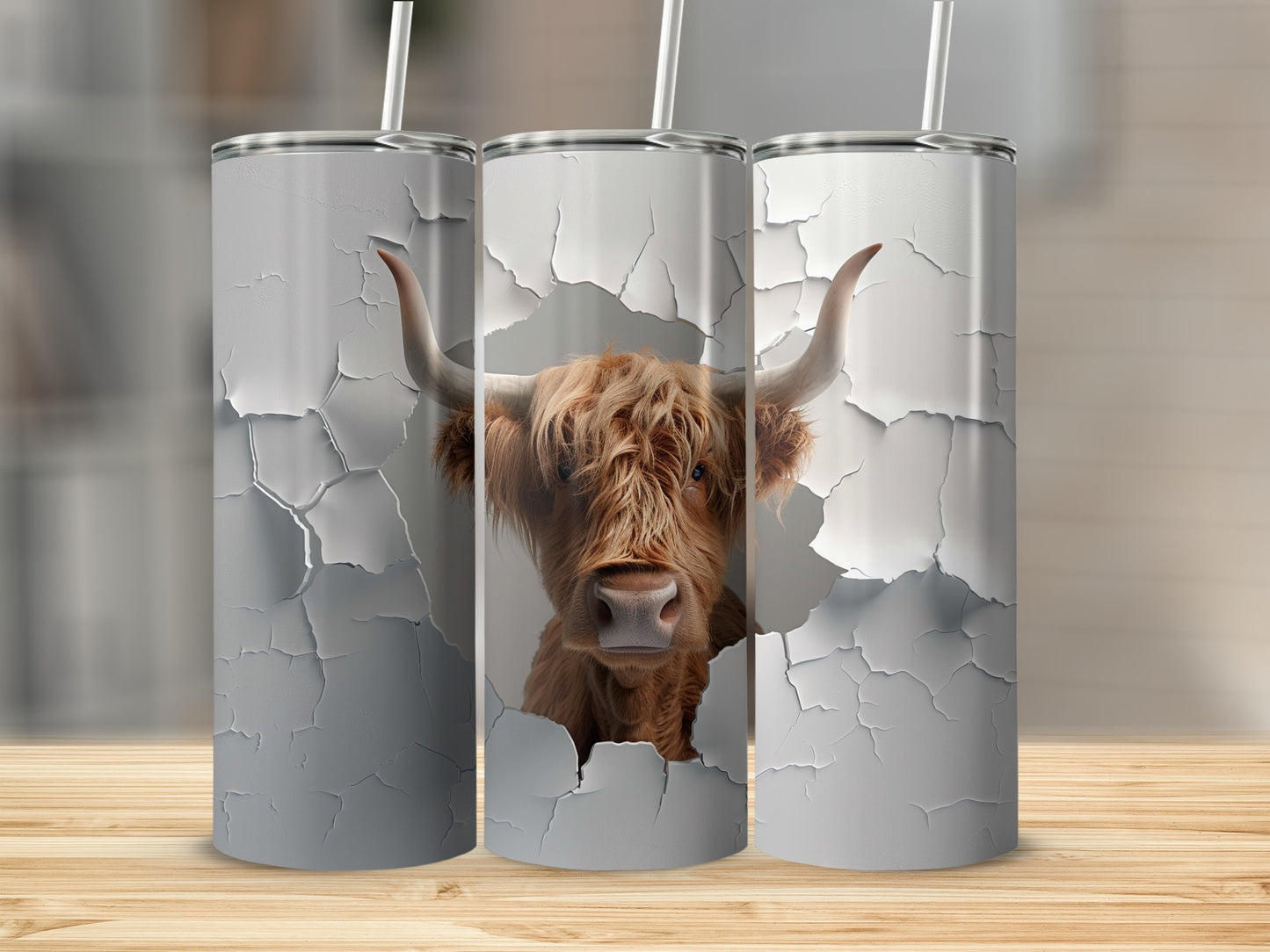 Rustic Highland Cow Cracked Wall Print Tumbler Product Type