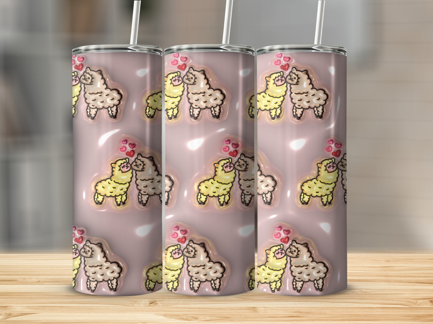 Cute Cartoon Llamas with Hearts Design Tumbler Product