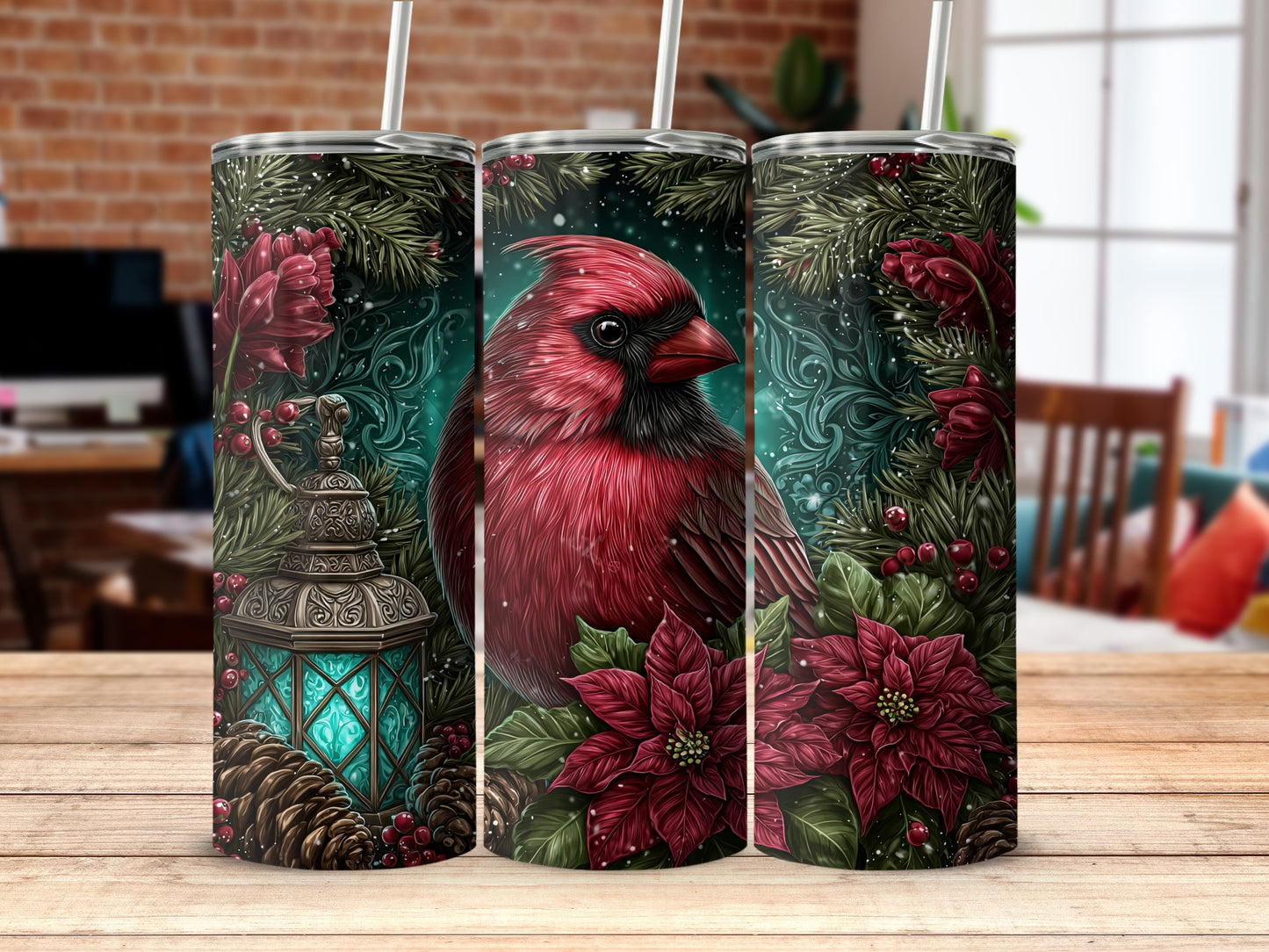 Christmas Cardinal Themed Tumbler Holiday Gift