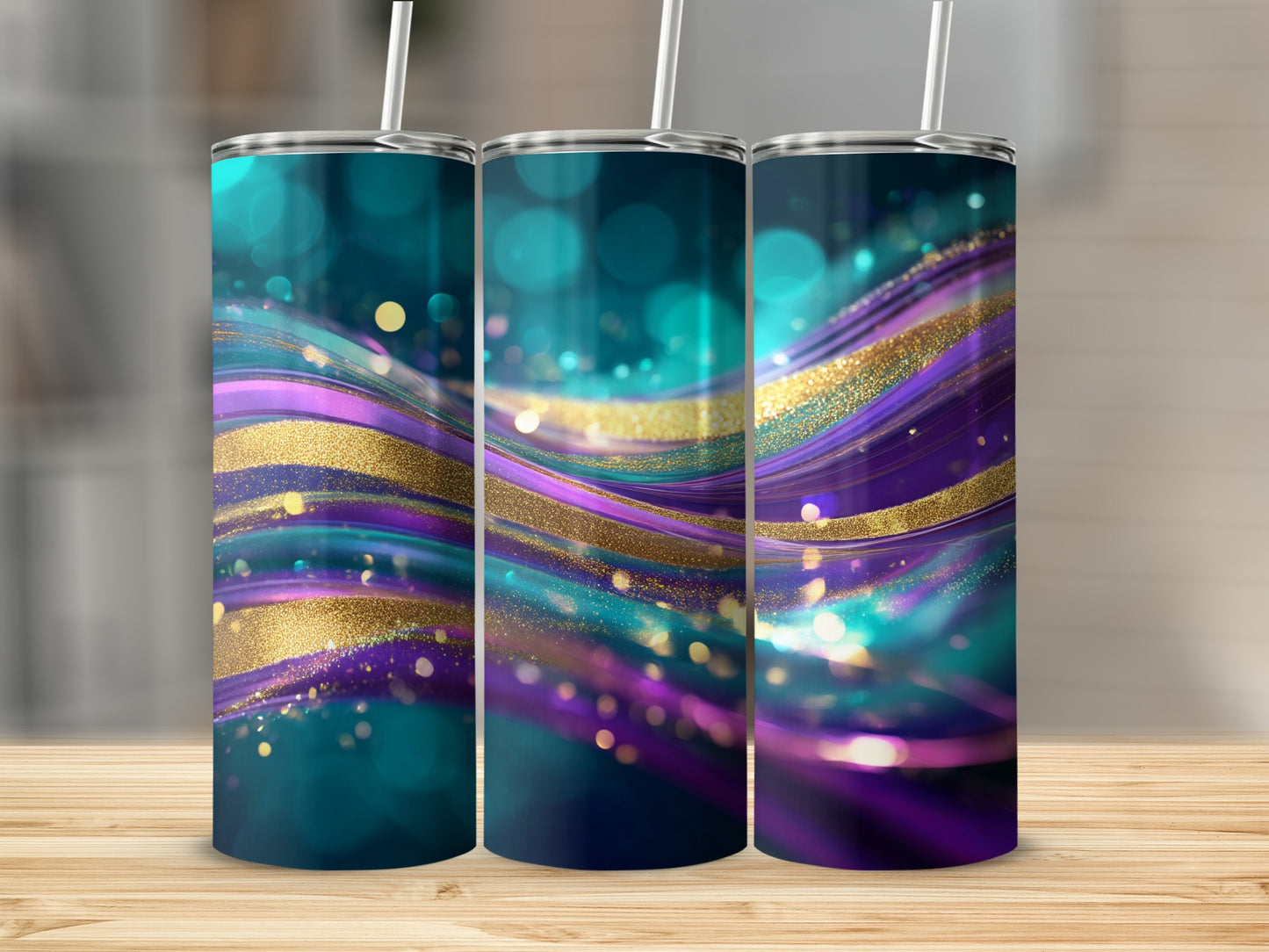 Vibrant Teal Purple Gold Swirls Glitter Bokeh Abstract product type