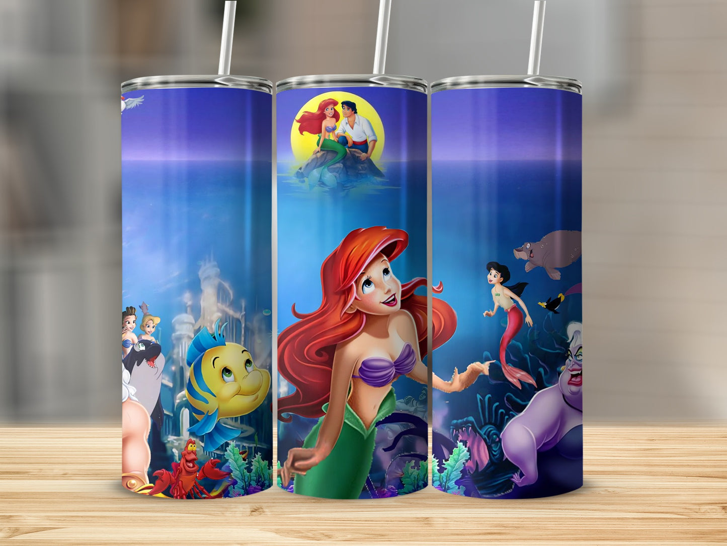 Little Mermaid Themed Tumbler With Straw 20oz Cup
