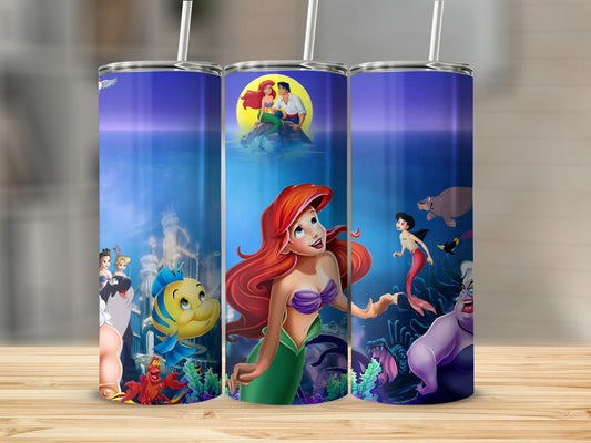 Little Mermaid Themed Tumbler With Straw 20oz Cup
