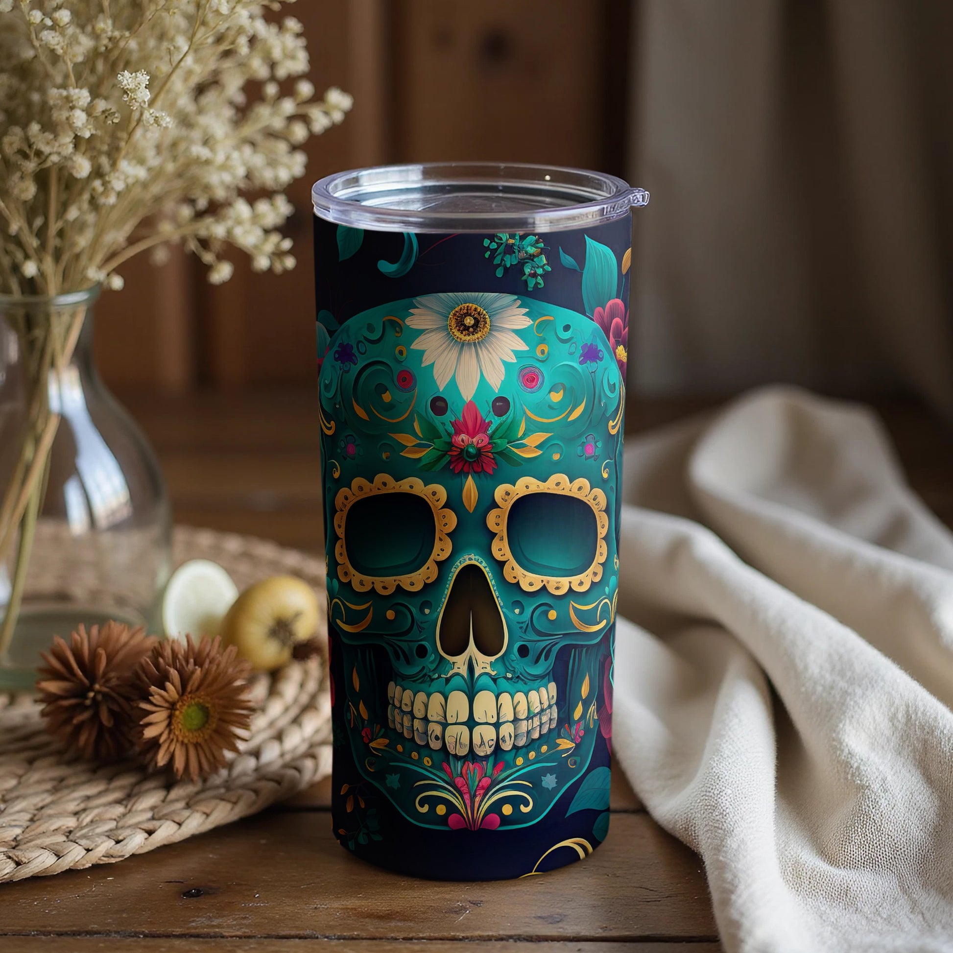 Day of the Dead Skull Design Insulated Tumbler